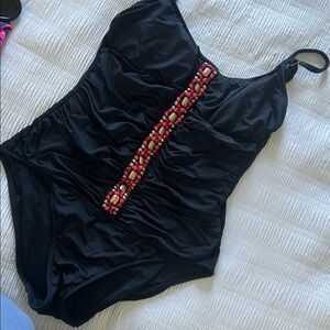 Badgley Mischka Black One Piece with Red Embellishments